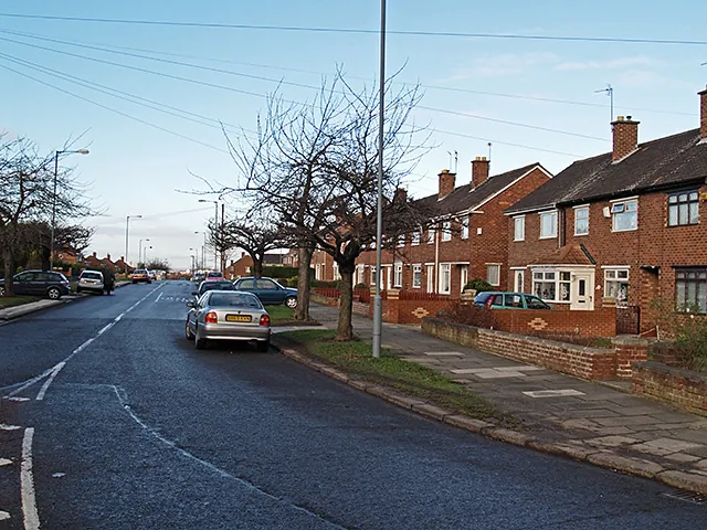 Overdale Road, Park End, with rows of brick houses behind front gardens
