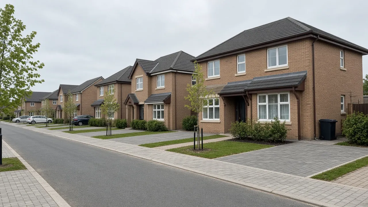 New-build homes in Brookfield with grey block paved drives