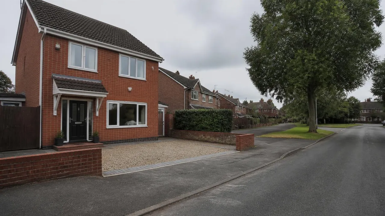 Detached brick house in Stainton with a gravel parking bay between low brick walls